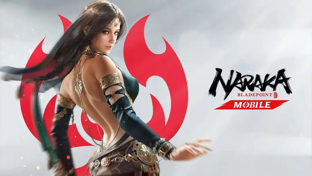 Naraka Bladepoint Mobile warrior poses beside game logo