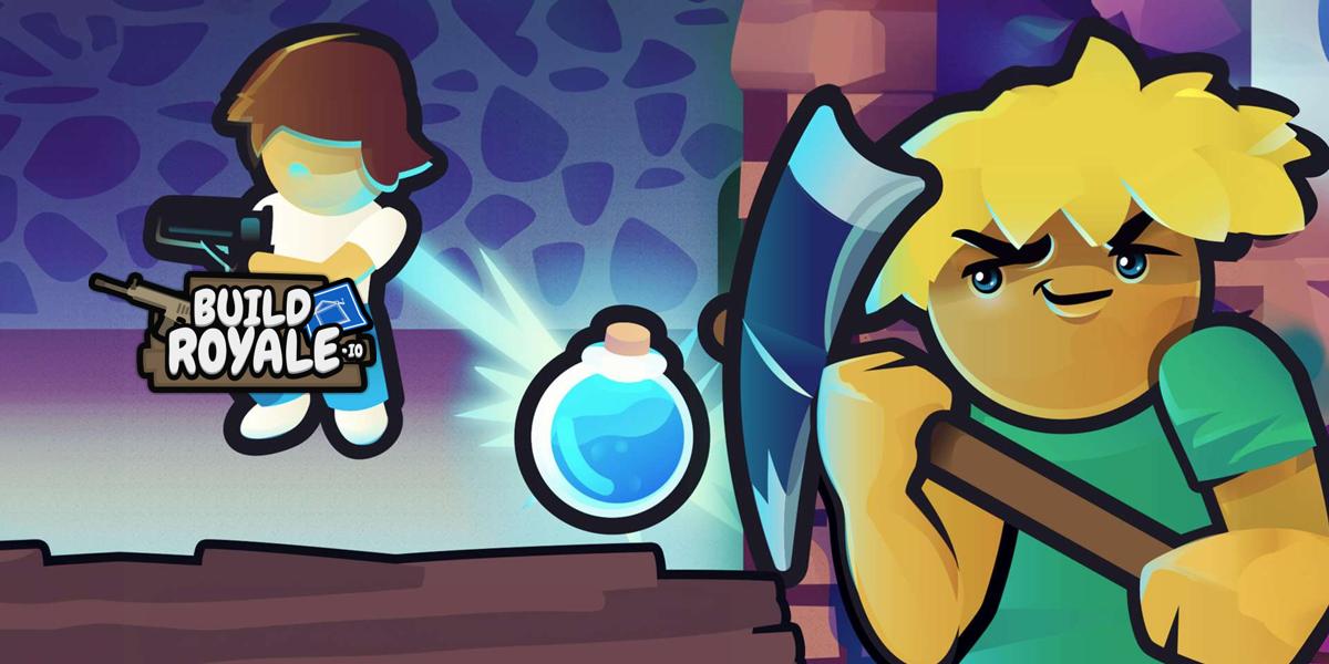 Cartoon Build Royale characters with glowing potion bottle